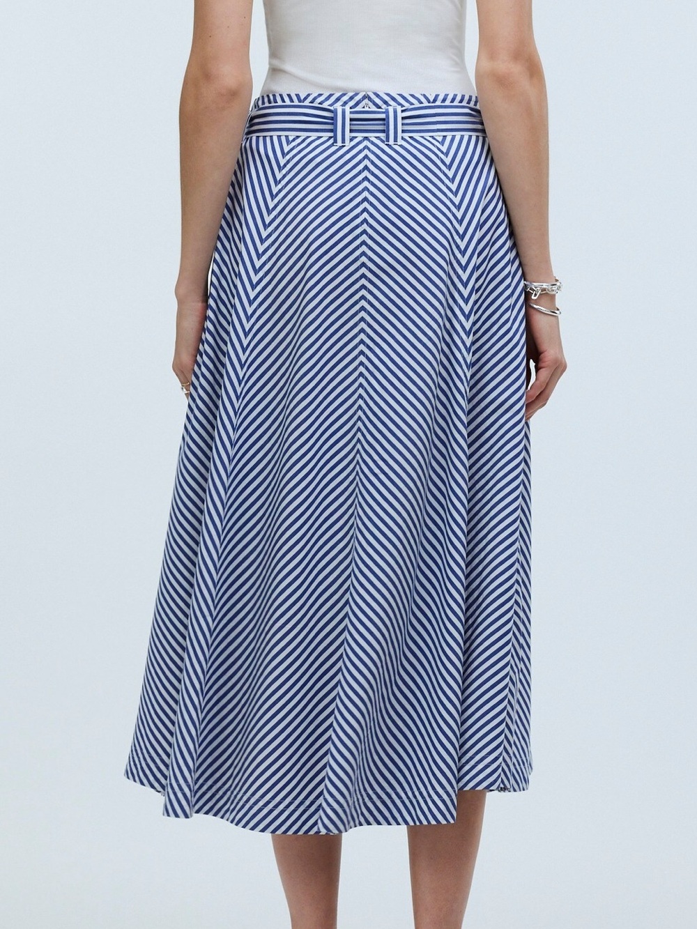 Madewell Poplin Flared Midi Skirt in Stripe 8 - Picture 2 of 4